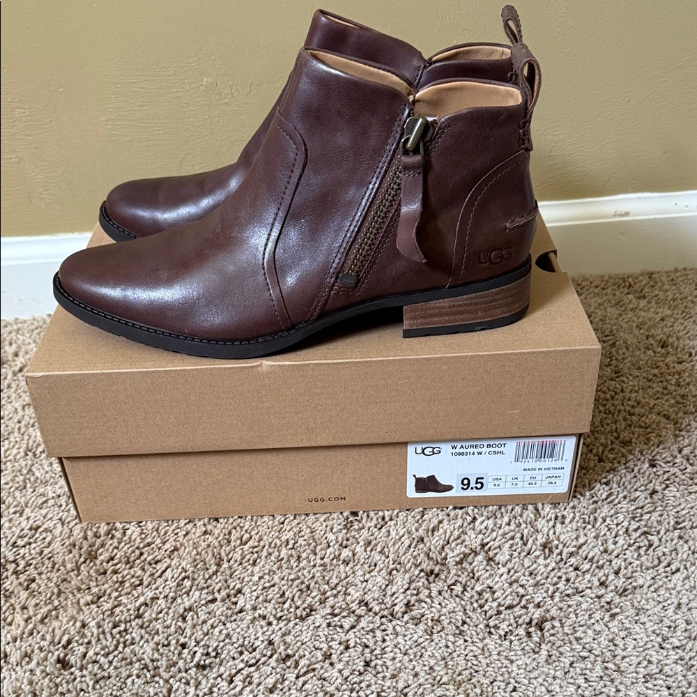 UGG Chocolate Leather Ankle Boots